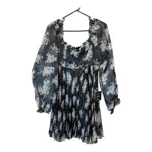 Lulus Sweetest Affection Black Floral Pleated Babydoll Mini Dress NWT New M